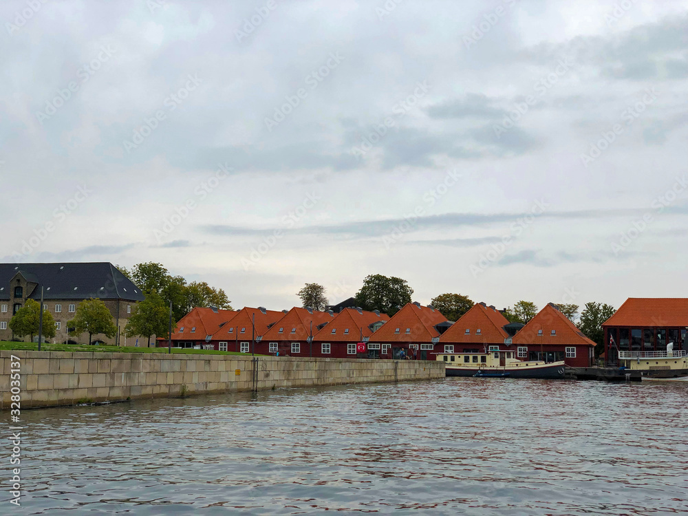Buildings on the waterfront on the canal at Copenhagen, Denmark