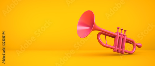 Canvas Print pink trumpet on yellow background