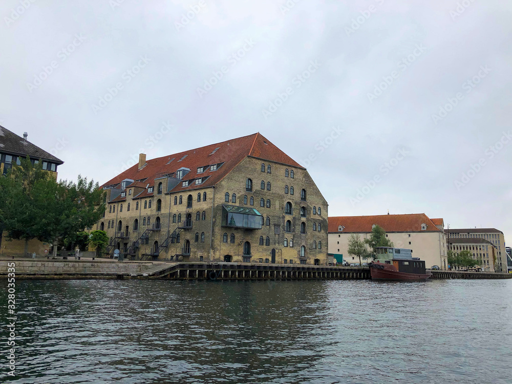 Buildings on the waterfront on the canal at Copenhagen, Denmark