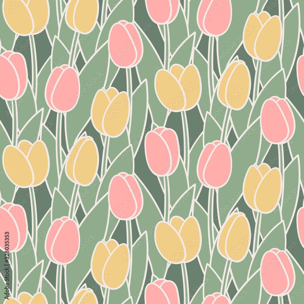 Seamless pattern with tulips