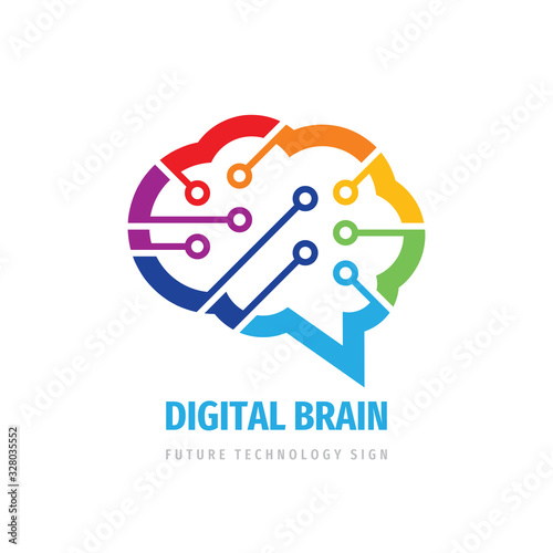 Brain digital logo. Mind intellect concept logo sign. Computer network logo symbol. Creative idea inspiration generation vector icon. Innovation technology logo. Human communication logo. 