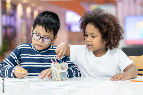 Asian Children are learning to paint