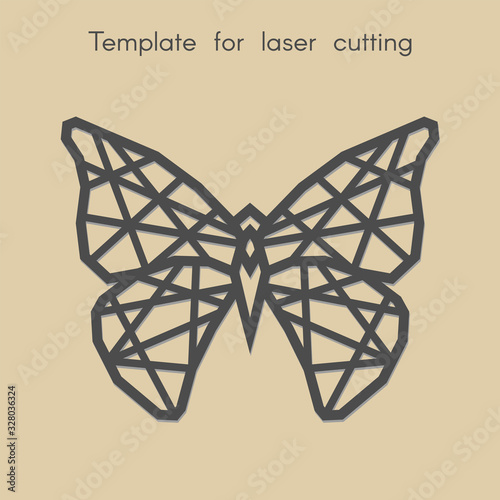 Template animal for laser cutting. Abstract geometriс butterfly for cut. Stencil for decorative panel of wood, metal, paper. Vector illustration.