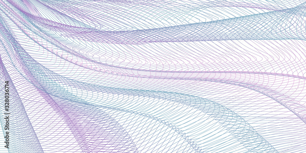 Turquoise, purple pleated net, draped textile. Line art pattern, abstract design. Tangled thin lines, colored curves. Vector striped background. Wavy fabric, fishing net, mesh textured effect. EPS10 - obrazy, fototapety, plakaty 