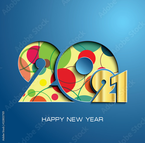 2021 happy new year text design on blue background. Creative design for your greetings card, flyers, invitation, poster, brochure, banner, calendar