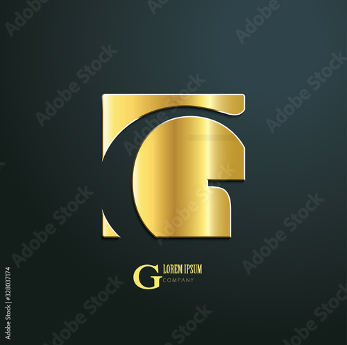 Vector logotype. Sign initial letter G. Logo for business company. Creative golden symbol on dark background.
