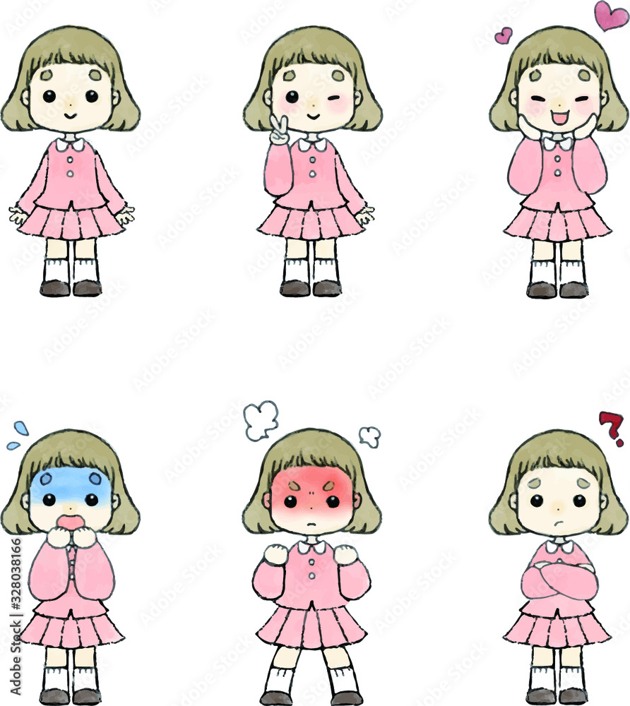 女の子表情セット（全身、白人）