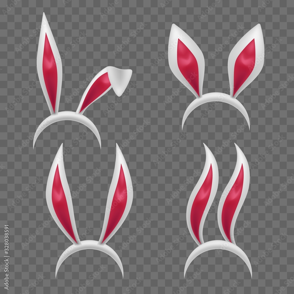 Obraz premium Realistic vector pink rabbit bunny ears set,costume for photo.