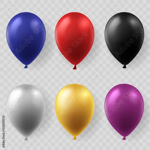 Realistic vector isolated  helium birthday balloons set.