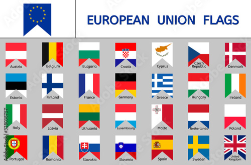 Set of European Union flags, flag icons, Europe countries flags