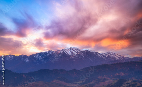 Epic mountain summit with colorful clouds above. View from Mount Tmolus (Bozdağ) in Turkey/İzmir.