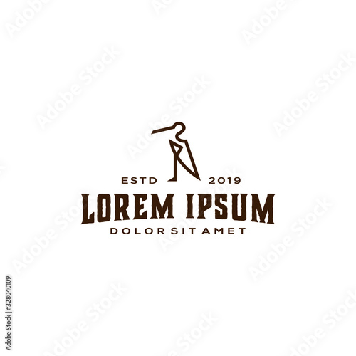 vintage Hipster stork heron logo badge label vector illustration