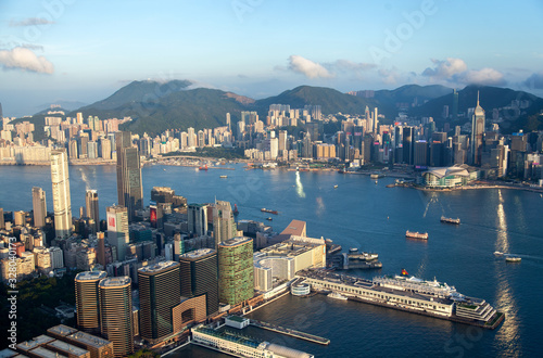 Cityscape Hong Kong Yau Tsim Mong district with skyscrapers © Yan