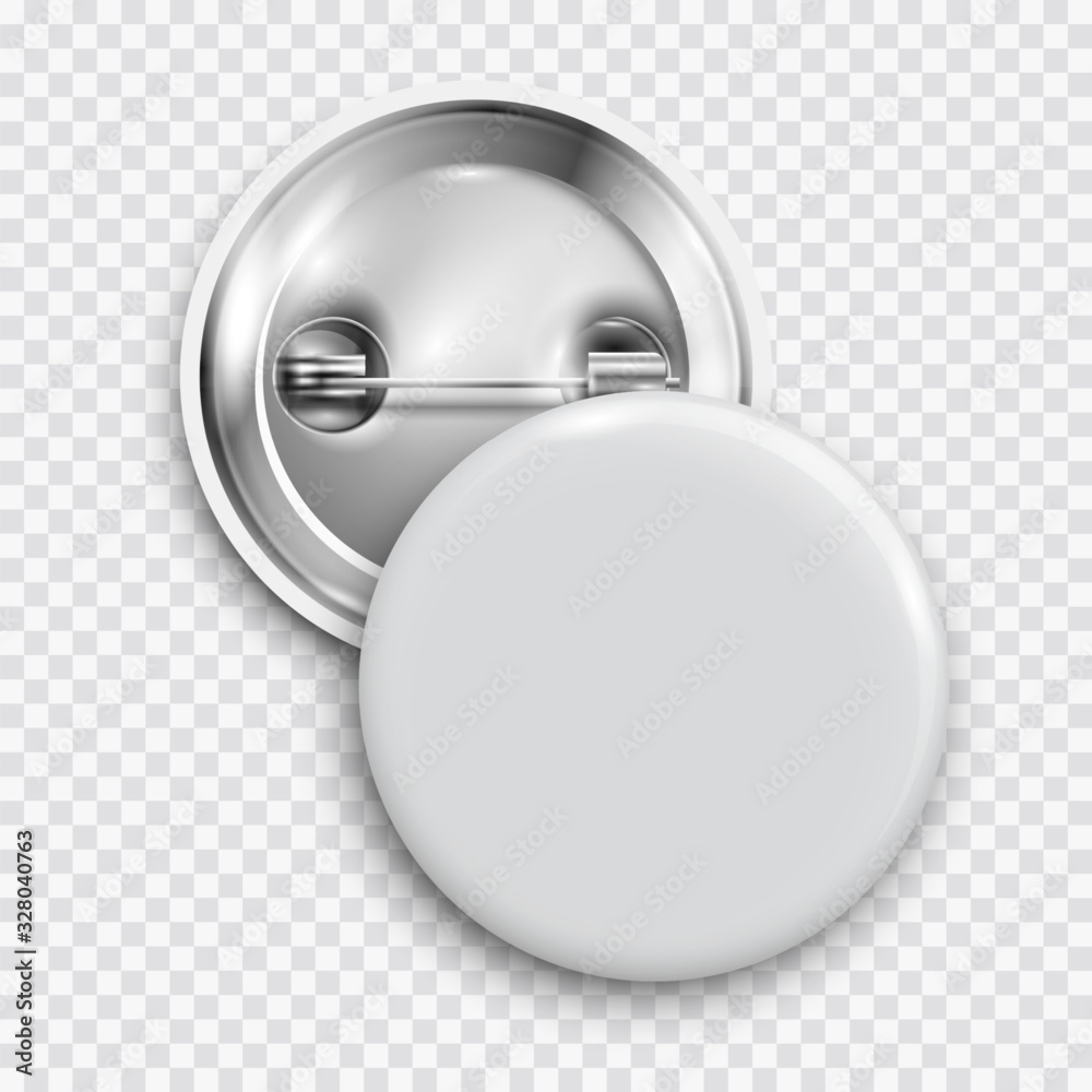 White blank badge, round button, pin button isolated