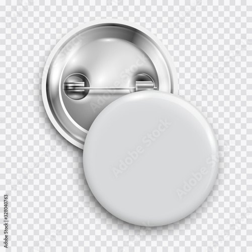 White blank badge, round button, pin button isolated