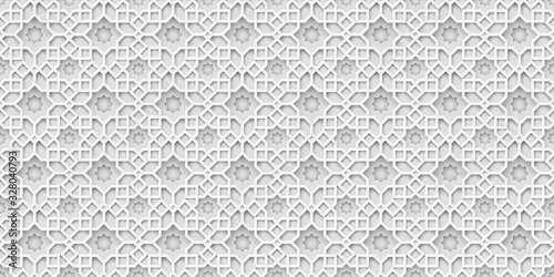White islamic background, arabic pattern, 3d paper style