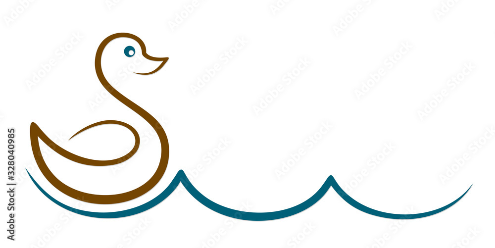 Fototapeta premium A symbol of a floating duck with blue wave.