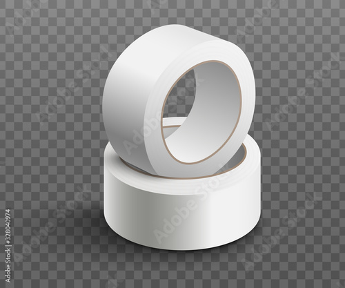 Two rolls of white adhesive tape stacked together - realistic mockup