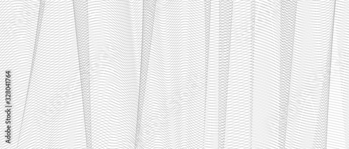 Vector monochrome textile pattern. Gray net with vertical drapery. Squiggle thin lines, crisscross ripple curves. Abstract striped background. Line art design, fabric, netting, mesh texture. EPS10