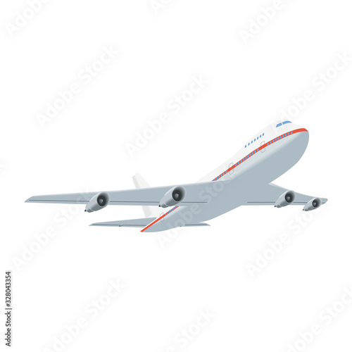 Flying passenger plane on a white background
