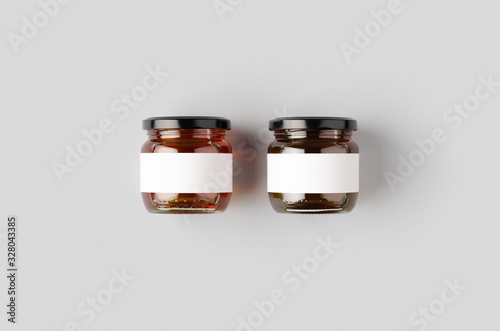 Honey jars mockup with blank label. Two different colors.