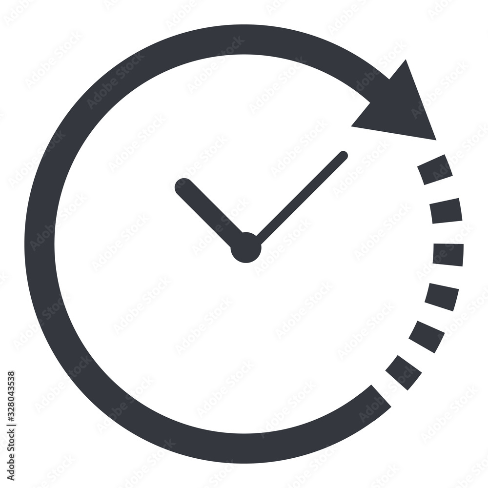 Vector Single Black Silhouette Icon - Clock with Arrow Circling Around Vector Single Black Silhouette Icon - Clock with Arrow Circling Around