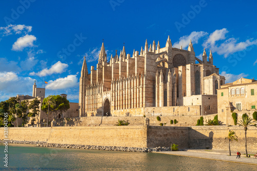 The Cathedral of Santa Maria of Palma and Parc del Mar near  Majorca  Spain