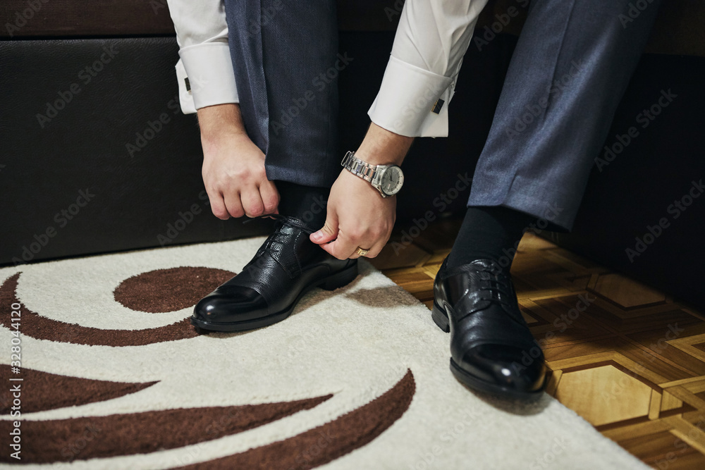 businessman clothes shoes, man getting ready for work,groom morning before wedding ceremony. Men Fashion