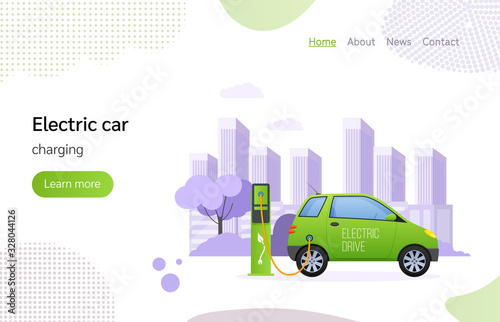 Electric car charging at the refueling power station