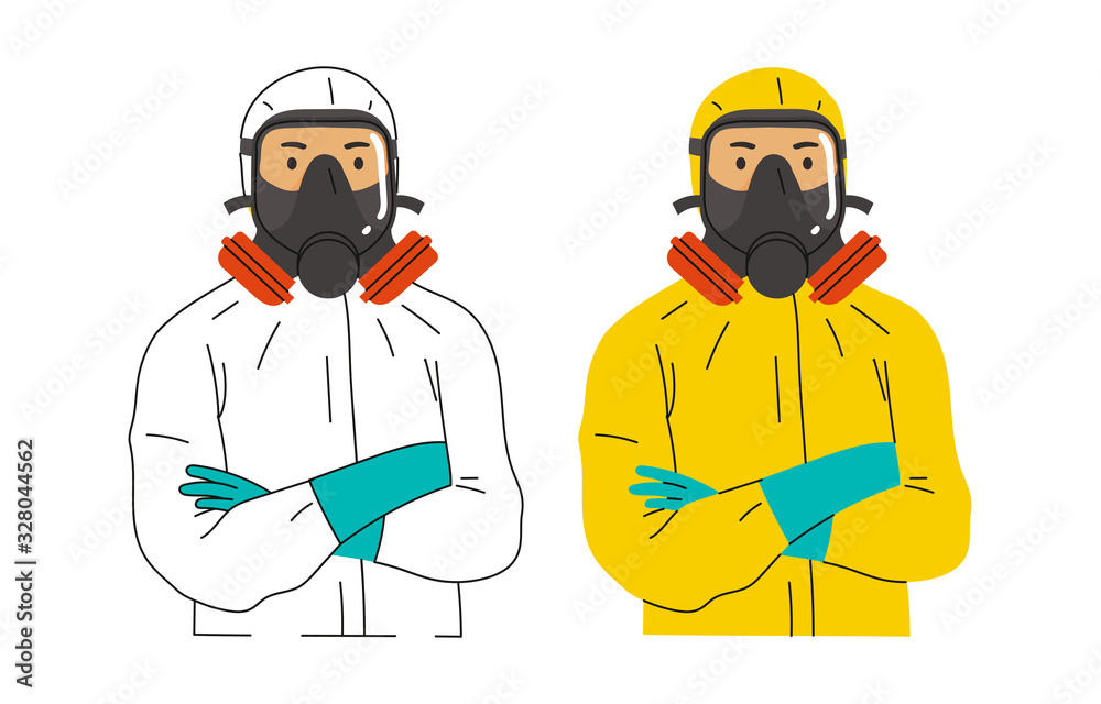 vector character illustration of people wearing hazmat suits or Hazardous material suits to protect the body from exposure to viruses and infectious outbreaks