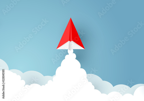 Paper Rocket or airplane launch. Concept of business start-up, boost or success.
