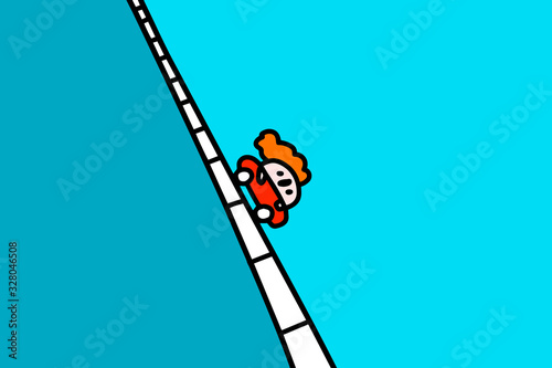 Rollercoaster hand drawn vector illustration in cartoon comic style man driving down from high hill business stocks metaphore