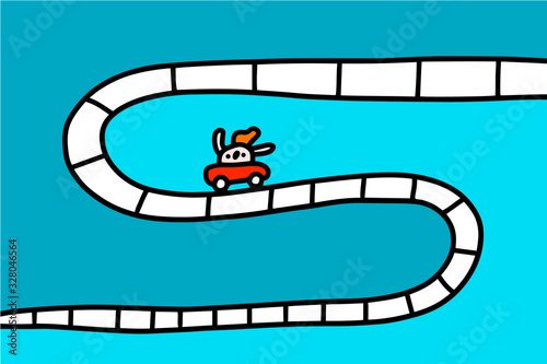 Rollercoaster hand drawn vector illustration in cartoon comic style man driving curves business metaphore stocks
