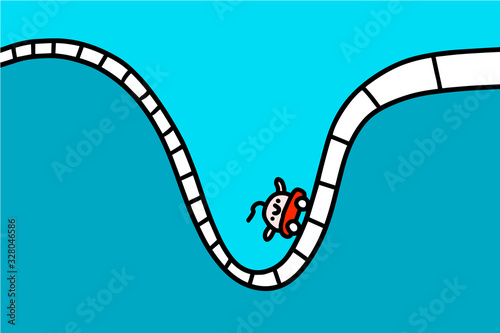 Rollercoaster hand drawn vector illustration in cartoon comic style man climbing up after fall business metaphore stocks