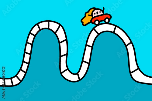 Rollercoaster hand drawn vector illustration in cartoon comic style man performing curves business metaphore