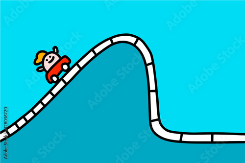 Rollercoaster hand drawn vector illustration in cartoon comic style man climbing beform fall business metaphore