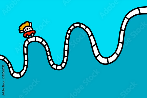 Rollercoaster hand drawn vector illustration in cartoon comic style man performing curves business metaphore