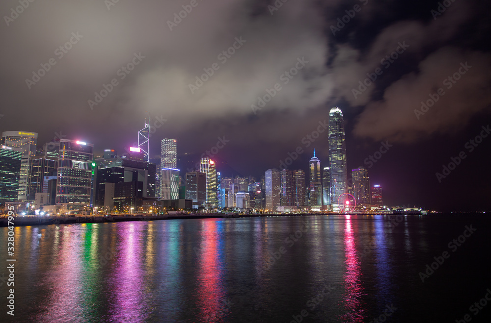 flashing Hong Kong buildings and skyscrapers