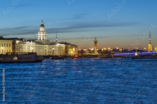 Panorama of the Kunstkamera and the Peter and Paul Fortress in the White Nights.