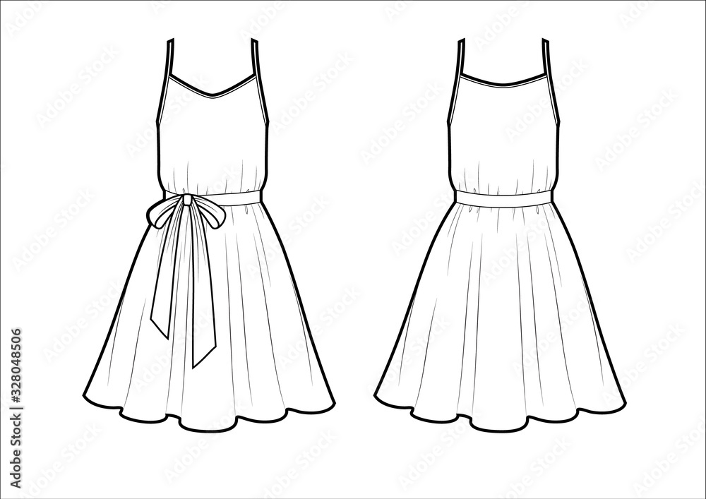 Vector illustration of dress. Front and back. Women's clothes Vector illustration of dress. Front and back. Women's clothes
