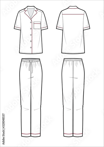 Women s fashion pajamas. White pants and t-shirt.