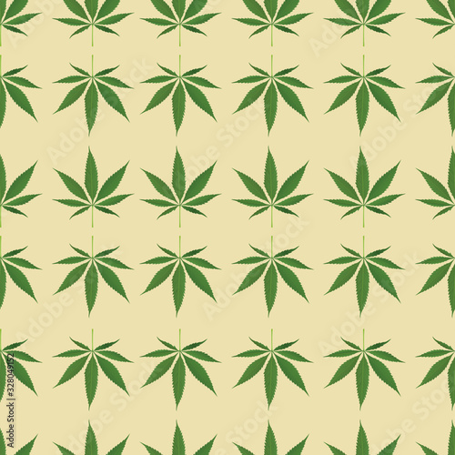 Cannabis leaf illustration seamless on cream color isolated