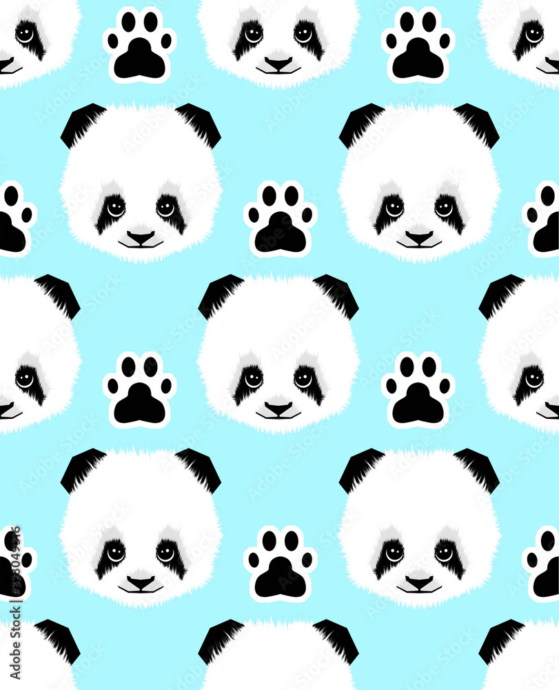 Seamless panda head and foots pattern on blue background.childish print.- illustration Seamless panda head and foots pattern on blue background.childish print.- illustration