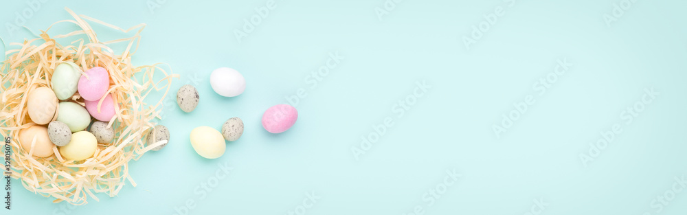 Nest with colored candy eggs. Nest with colored candy eggs.