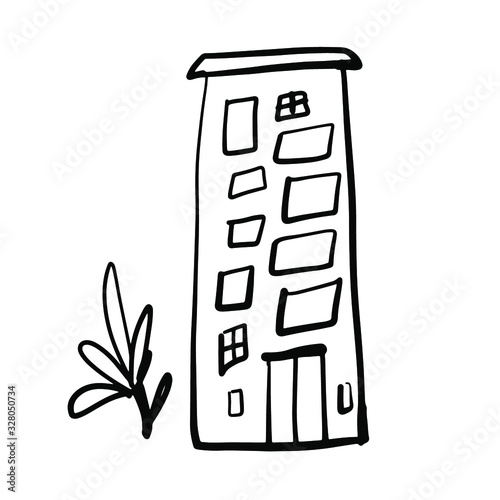 House illustration for your design. Small hand drawn line building drawing