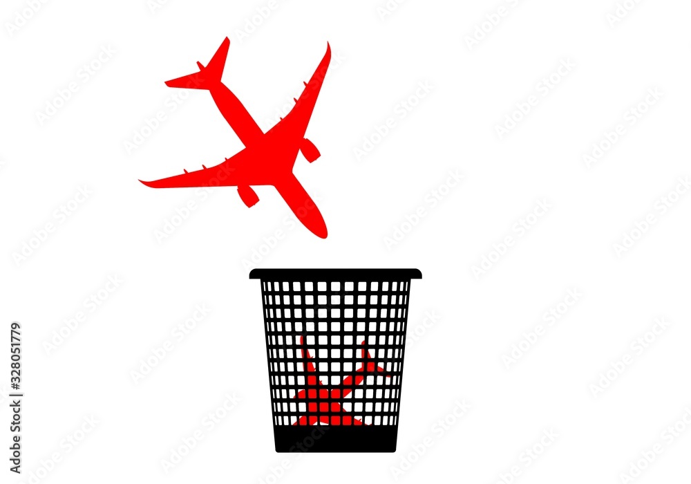 aircraft falls in trash bin like throw out. dangerous, bad or old