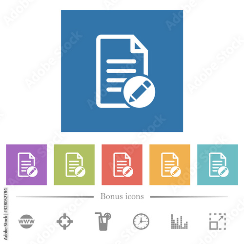 Rename document flat white icons in square backgrounds