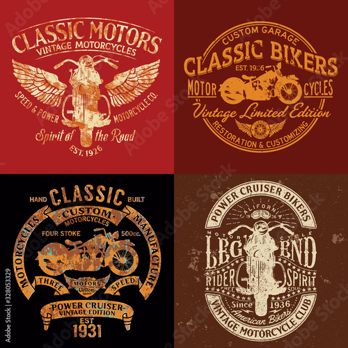Classic vintage motorcycle club vector print collection  for boy t shirt grunge effect in separate layer