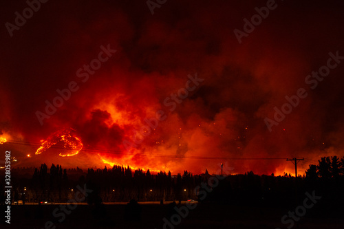 Night view of wildfires occurred in Esquel, Patagonia, Argentina on March 3 2020