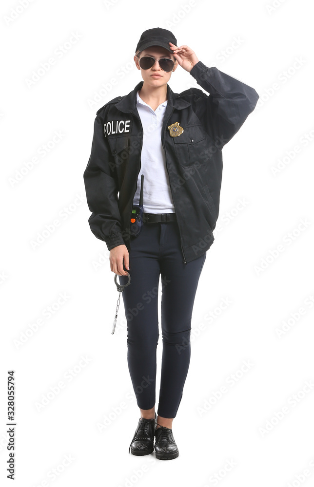Female police officer on white background Female police officer on white background